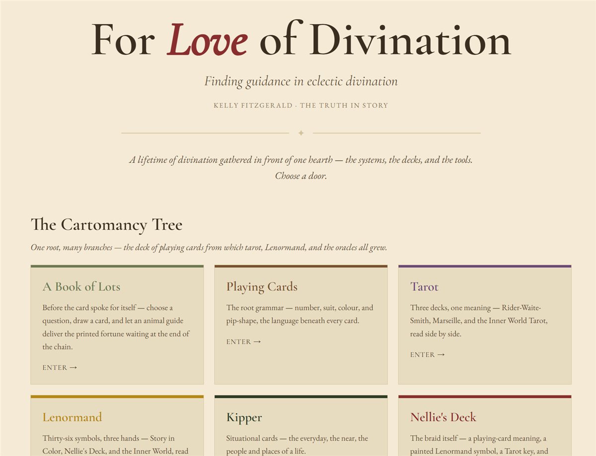 The front page of the For Love of Divination Digital hub.